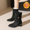 Suede pointed short boots high-heeled fashion boots 2025 autumn and winter new velvet short boots elastic thin boots socks boots