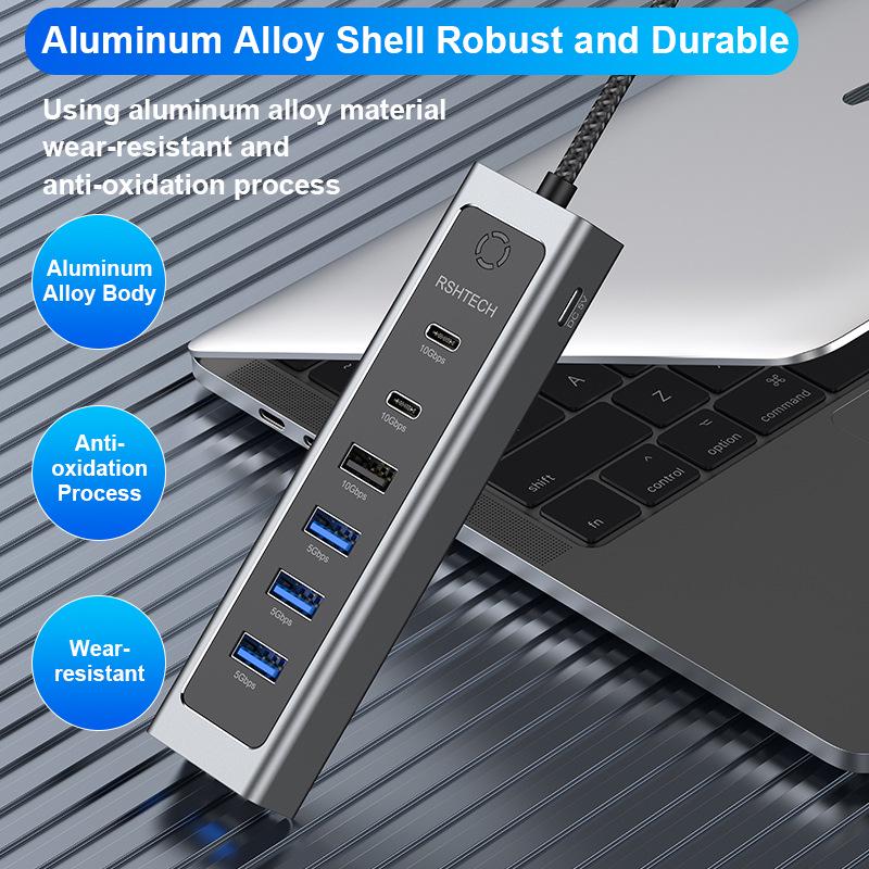 USB-C 7-Port Docking Station Splitter: Laptop USB 3.2 Hub 7-in-1 Adapter