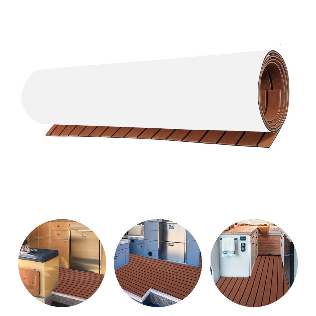 EVA Foam Teak Boat Decking Sheet Carpet Self-Adhesive Marine Yacht RV Boat Flooring Mats Decking Pad 94.5" x 35.4" Brown