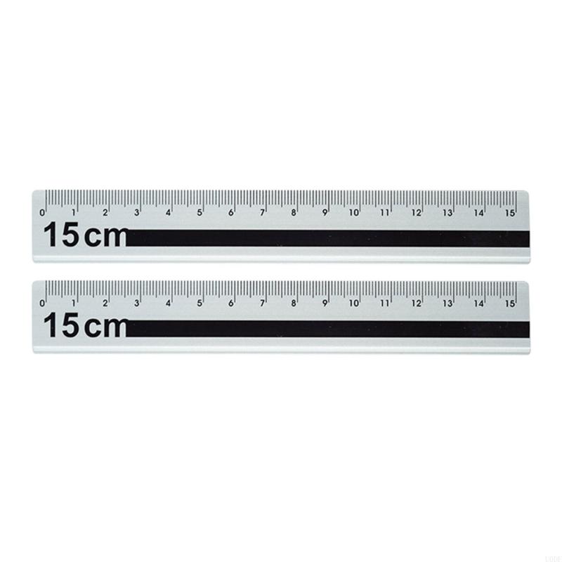 Pack Of 2 15cm Aluminum Straight Ruler With Anti Slip Grip And Clear Marking