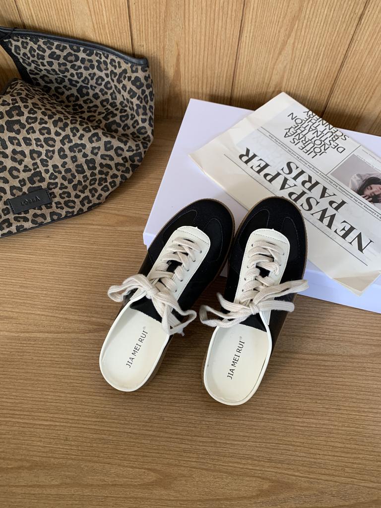 2025 Spring New German Training Shoes Sports Flat White Shoes Lace-up Board Shoes Women's Casual Lace-up Color Matching Slippers