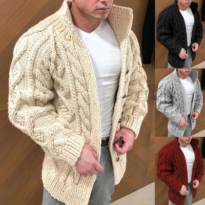 Pánsky sveter Cardigan Heavy Duty Stojaci golier s dlhým rukávom Točený Jacquard Neformálne pánske oblečenie