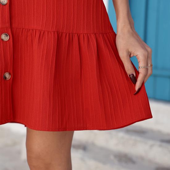 Summer Dress V-Neck Sleeveless Single-Breasted Solid Color Mini Dress Solid Color Loose