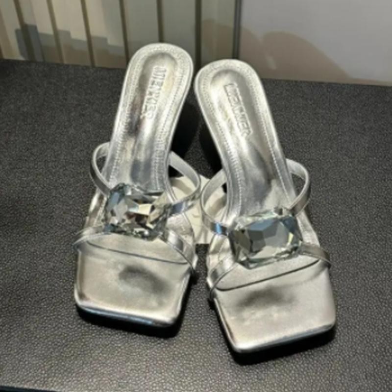 Summer Crystal Woman Slippers High Heels Pumps Stilettos Elegant Women Sandals Designer 2025 Trend Luxury Mujer Zapatos
