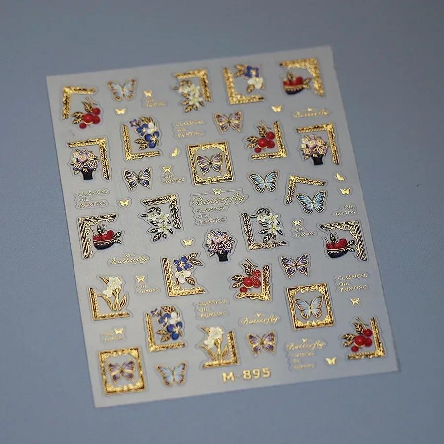 Shiny Jelly Butterfly Charming Golden Gradient Bowknot 5D Self Adhesive Nail Art Sticker Flower Petal Rhinestone Manicure Decals