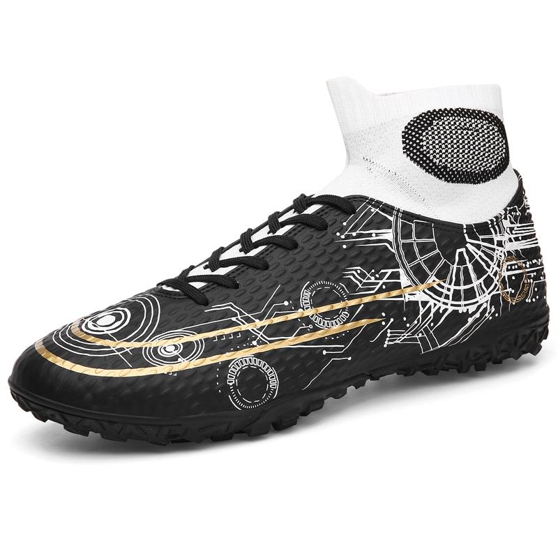 Fußballschuhe für Herren Teenager Erwachsene Professionelle High-Cut Stollen Sternenhimmel-Print Fußballschuhe Zweifarbig Zapatillas Hombre