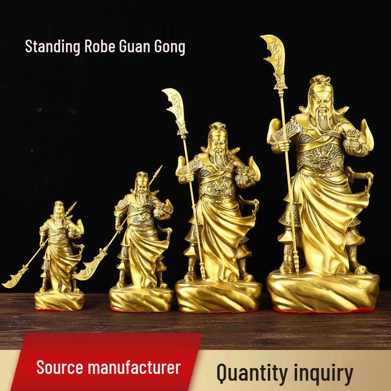 Brass Guan Gong God of Wealth with Blade Home Statue Figurine