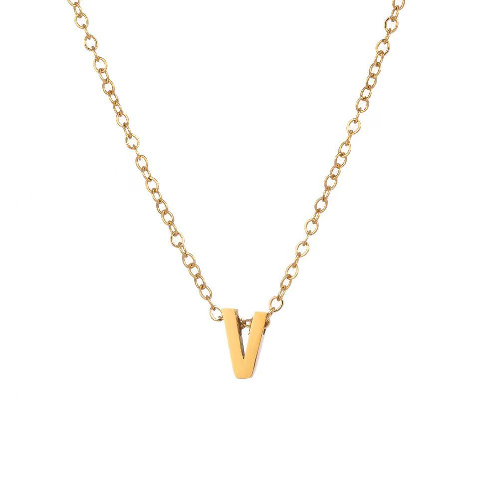 Elegant 18K Gold Titanium Letter Pendant Necklace - Durable and Versatile Clavicle Chain