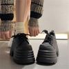 Black Small Man Heightened Platform Big Head Lace-up Small Leather Shoes Women's 2025 Autumn New College Style Muffin Single Shoes