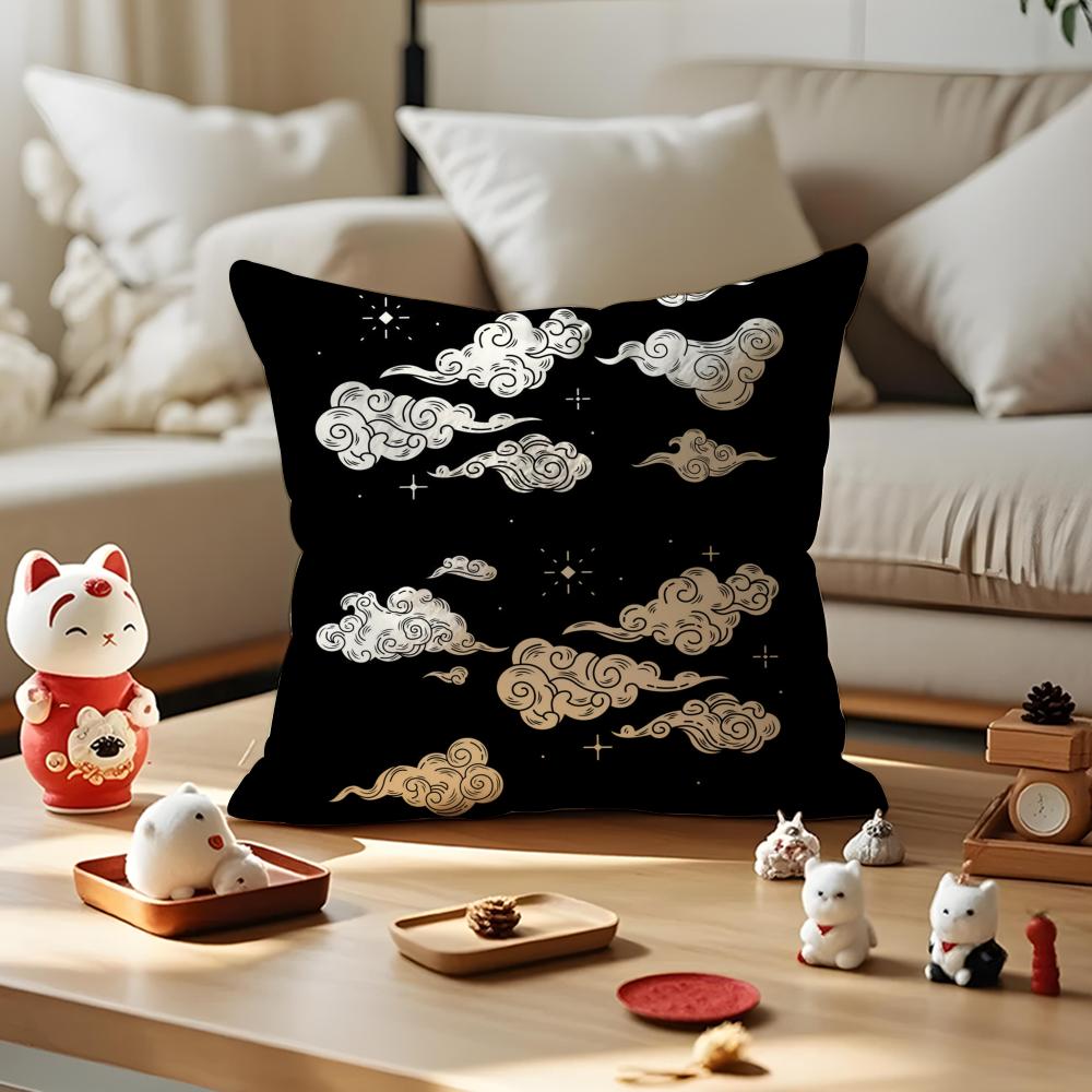 Chinese Cloud Pattern Cushion Cover Anti-dustmite Pillowcase Invisible Zipper Silky Short Plush Sofa Cushion Cover