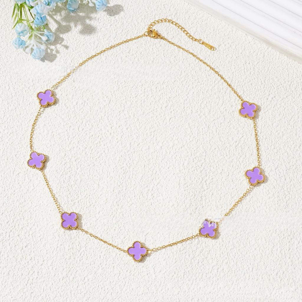Four Leaf Clover Ten Flowers Necklace Light Luxury Sweater Chain Necklace Lucky Straw Collarbone Chain