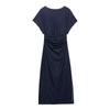 TAOP&ZA Spring Women's Elegant Ruched Short Sleeve Denim Dress