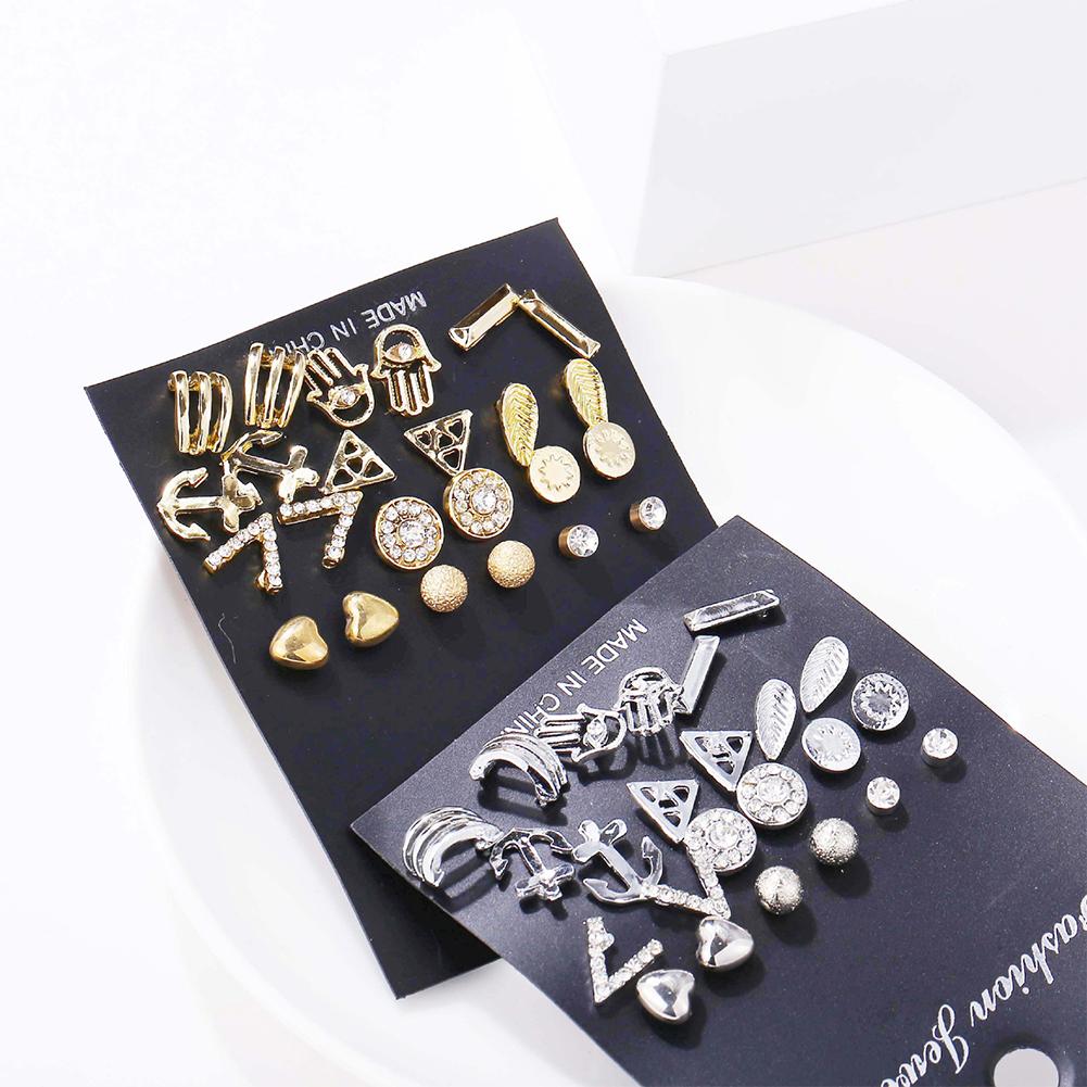 12pairs/set Fashion Hollow Out Delicate Diamond Earrings Set