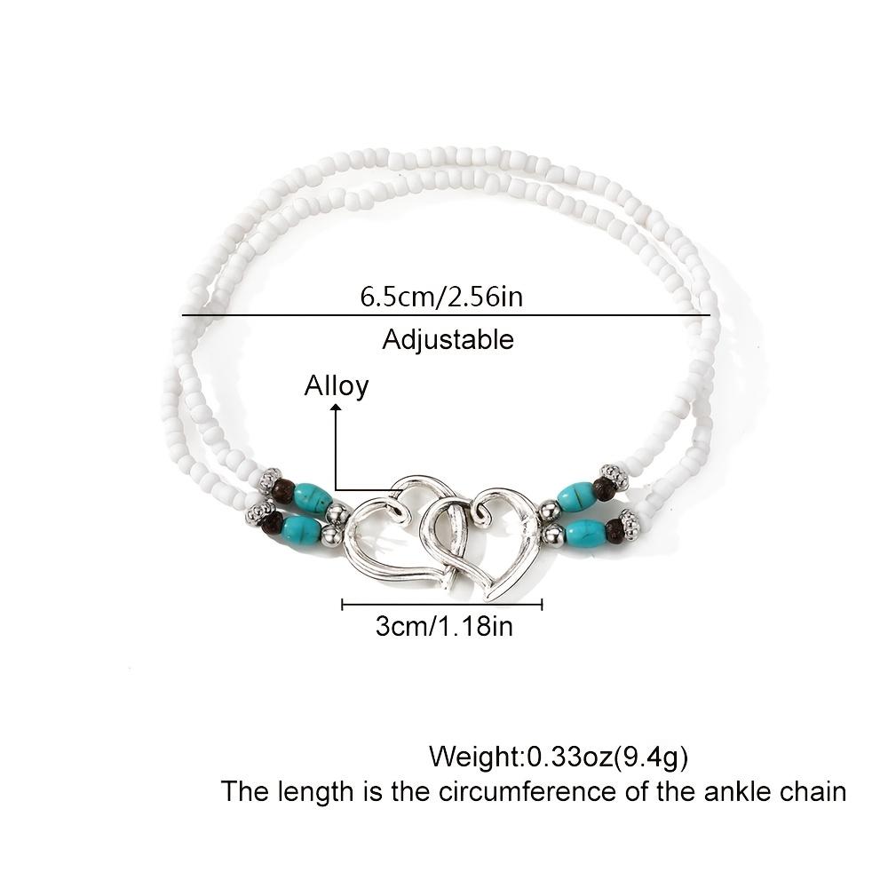 3PCS/Set Beaded Double Love Heart Elastic Boho Anklet Set Hollow Fashion Women Anklets Chic Anklets With Mini Seed Beads Multicolor  Accessories