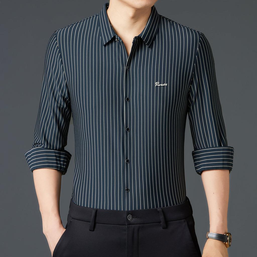 Men's Shirt High-end Autumn Striped Casual Men's High-end Clothes Men's Long-sleeved Shirt