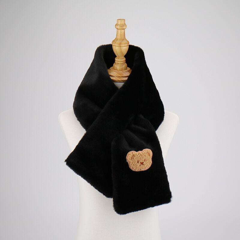 Elegant Faux Rabbit Fur Winter Warm Neck Warmer Cross Scarf Solid Color Neckerchief For Women Cute Little Bear Plush Scarf