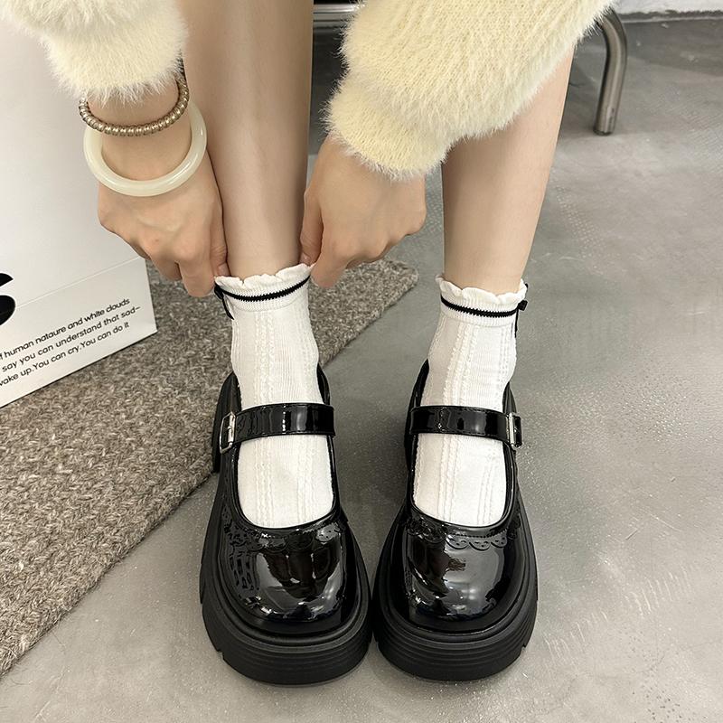 Damskie buty Mary Jane na grubym obcasie, wiosenne nowości, okrągły nosek, płytkie wycięcie, krzesło z platformą, antypoślizgowe obcasy