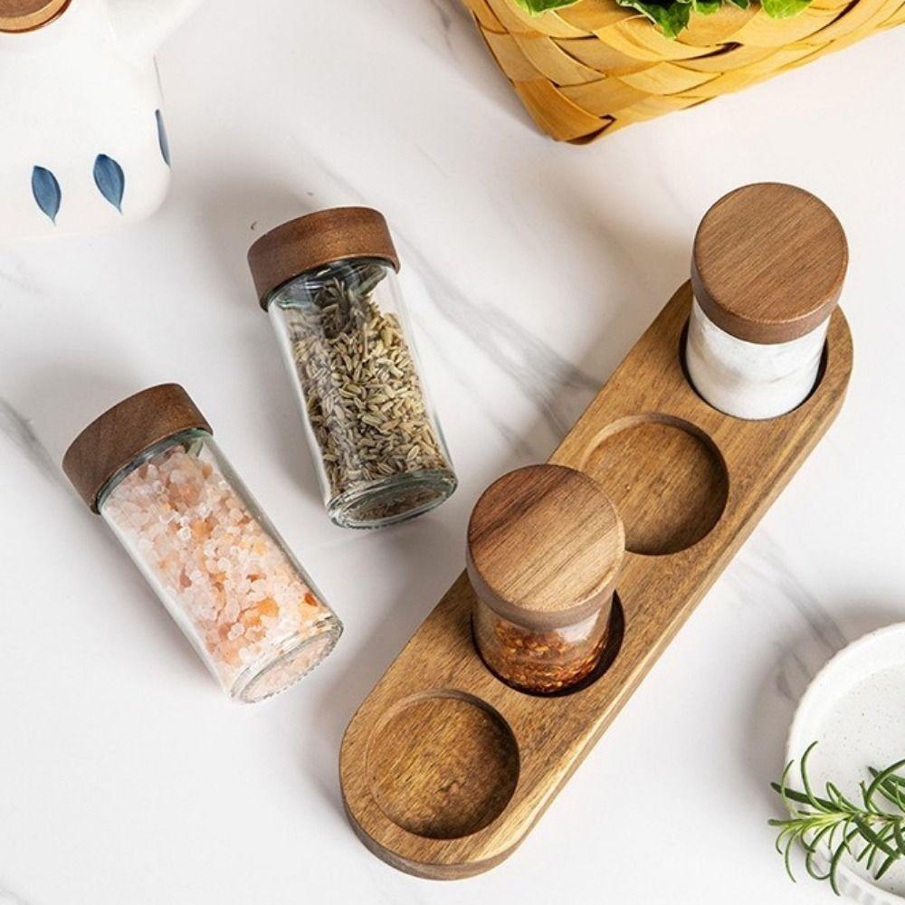 4PCS Moisture-proof Glass Seasoning Jars Transparent Salt Seasoning Organizer Seasoning Container
