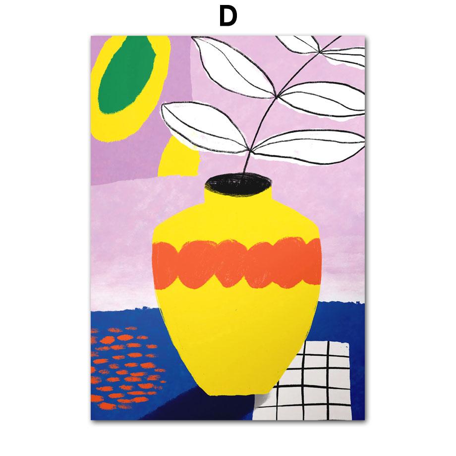 Retro Flowers Vase Leaves Gallery Colorful Funky Poster And Prints Wall Art Canvas Painting Wall Pictures For Living Room Decor