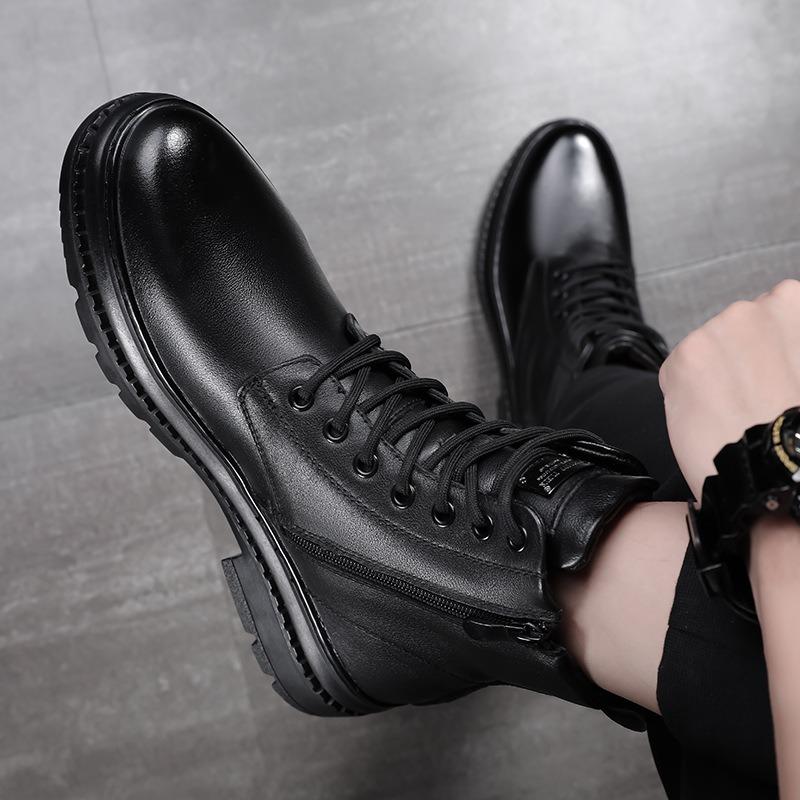 Men's Genuine Leather Boots Fashion Motorcycle Ankle Boot 2025 New High Top Casual Boots for Men Plush Warm Winter Boots for Men