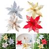 Artificial Holiday Flowers Glitter Poinsettia Flowers Shimmering Stamen Textured Look With Pearls Three-Dimensional Design