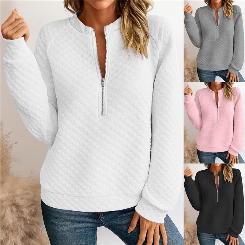 Women's Quilted Half Zip Long Sleeve Sweatshirt Casual Stand Collar Pullover