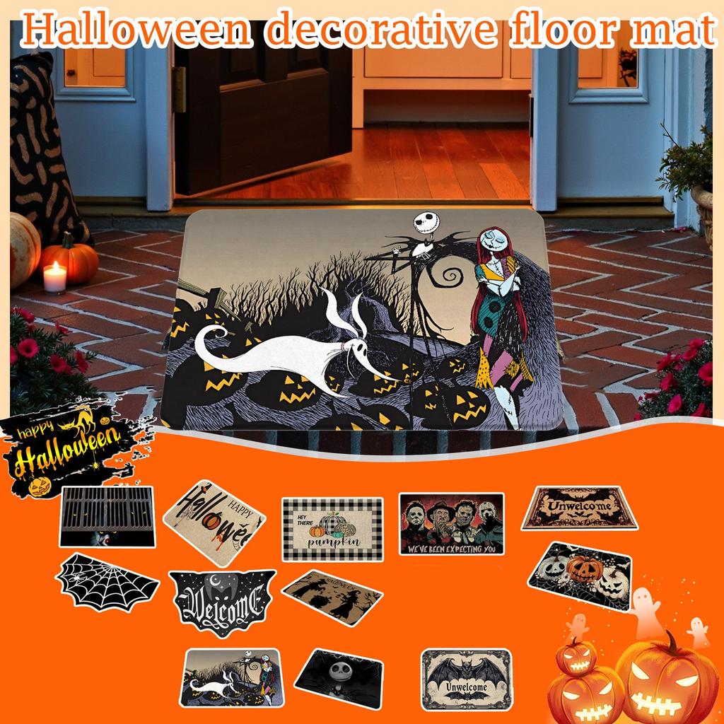 Halloween Terror Crystal Velvet Floor Mat, Bats Pumpkin, Entry Entrance, Entrance Floor Mat