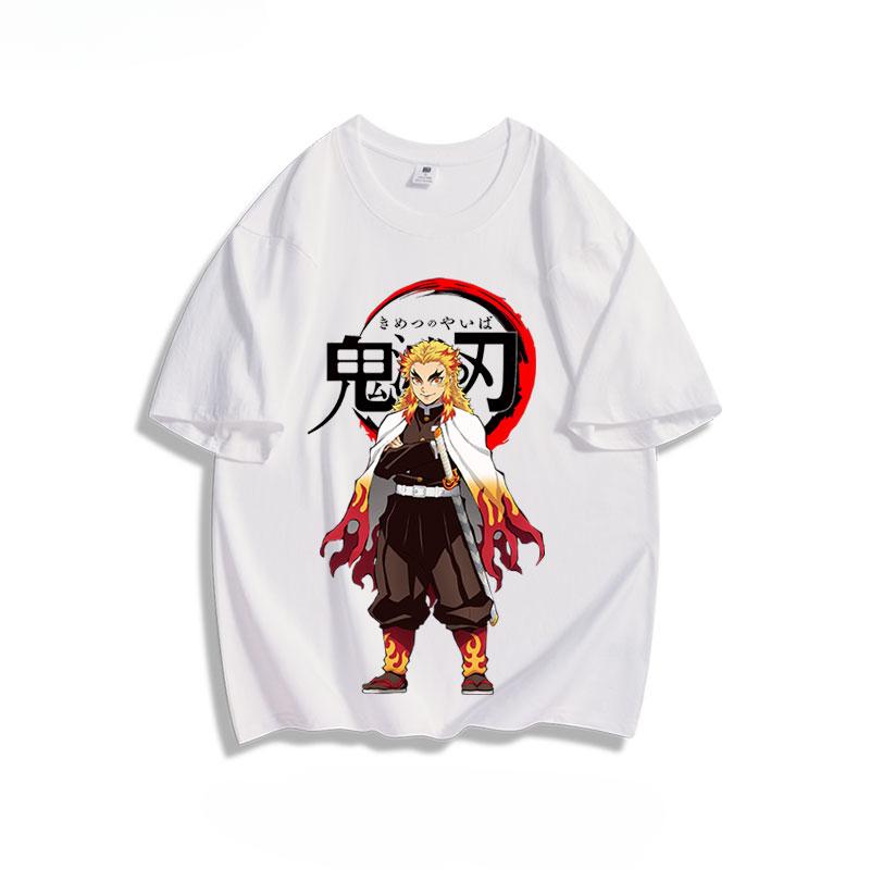 Popular anime demon slayer print 100% pure cotton short sleeved summer men's outdoor casual fashion comfortable streetwear