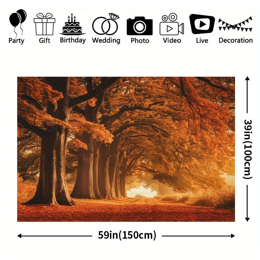 Multi-functional Autumn Thanksgiving Background Cloth - Leaf and Mountain Path Design, Polyester materialXY