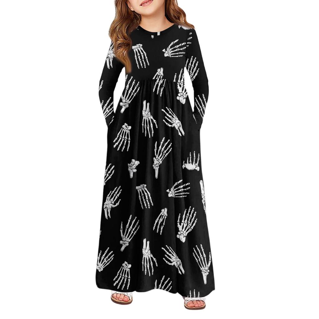 Girls' Maxi Dress Halloween Day- Long Sleeve Pocket Dress
