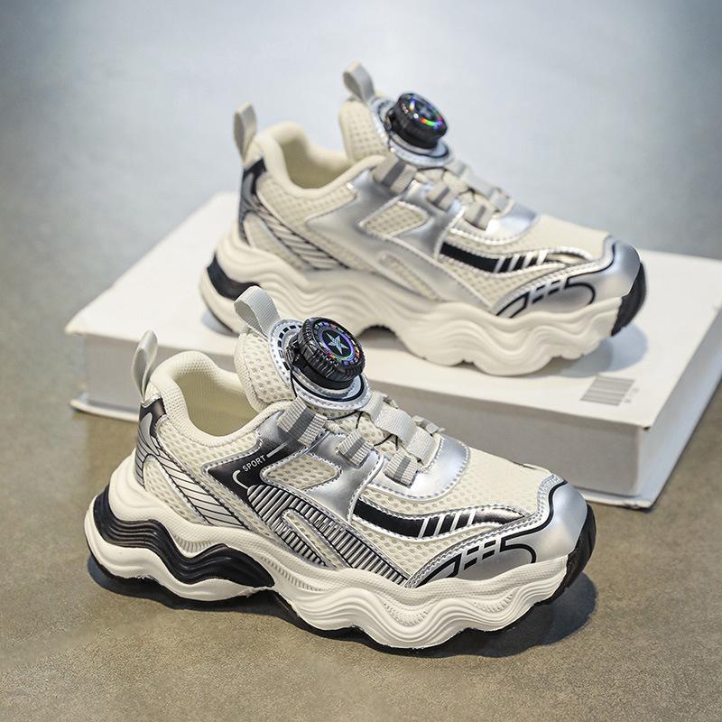Summer breathable primary school students mesh button sports shoes lace-free girls non-slip wear-resistant lightweight sports running shoes