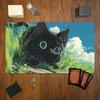 Anime Black Cat In Green Grass Gaming Mouse Pad Playmat 24"X14" MTG TCG Office Desk Mat for Work Game PC Laptop Carpet MousePad