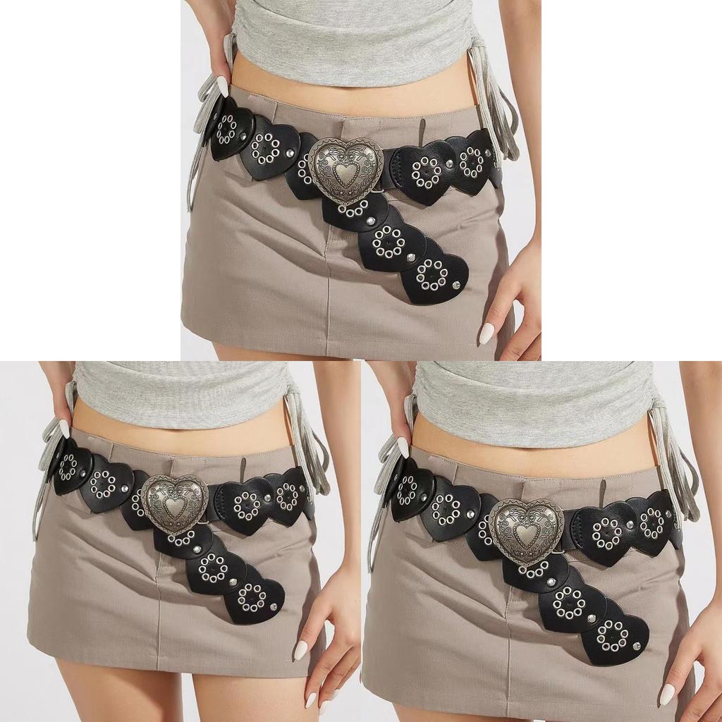 Retro Street Style Womens Pu Leather Belt With Heart Splicing And Metal Snap For Casual Fashion
