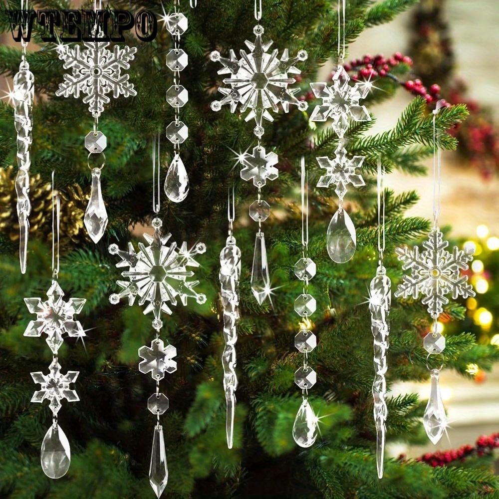 10pcs Crystal Christmas Ornaments for Tree Decorations-Hanging Acrylic Snowflake Icicle Ornaments with Drop Pendants for Winter Wonderland Chandelier