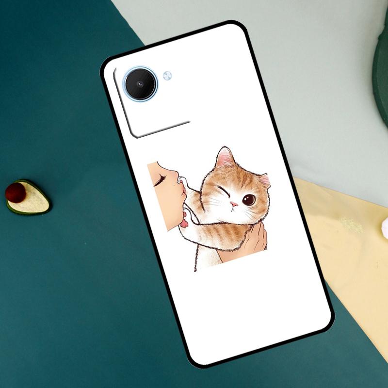 Kiss Cat Leuke Kitten Cartoon Voor Realme GT7 Pro GT6 C67 C65 C63 C61 C55 C53 C51 C35 C71 C75 11 12 13 14 15 Pro Plus Hoesje