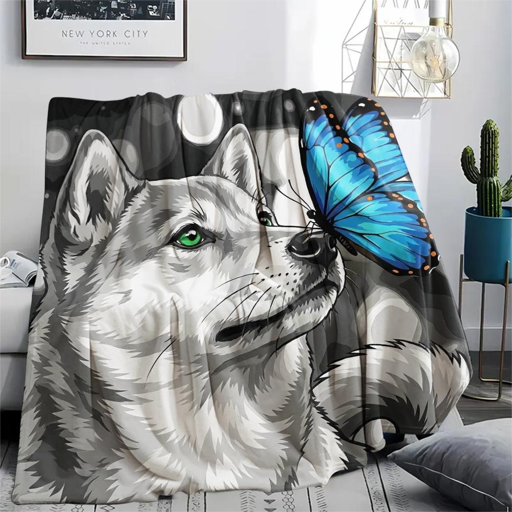1PC Watercolor Pet Art Print Flannel Blanket, High quality All Seasons, Home Decor, Warmth and Comfort, Perfect for Christmas Gifts
