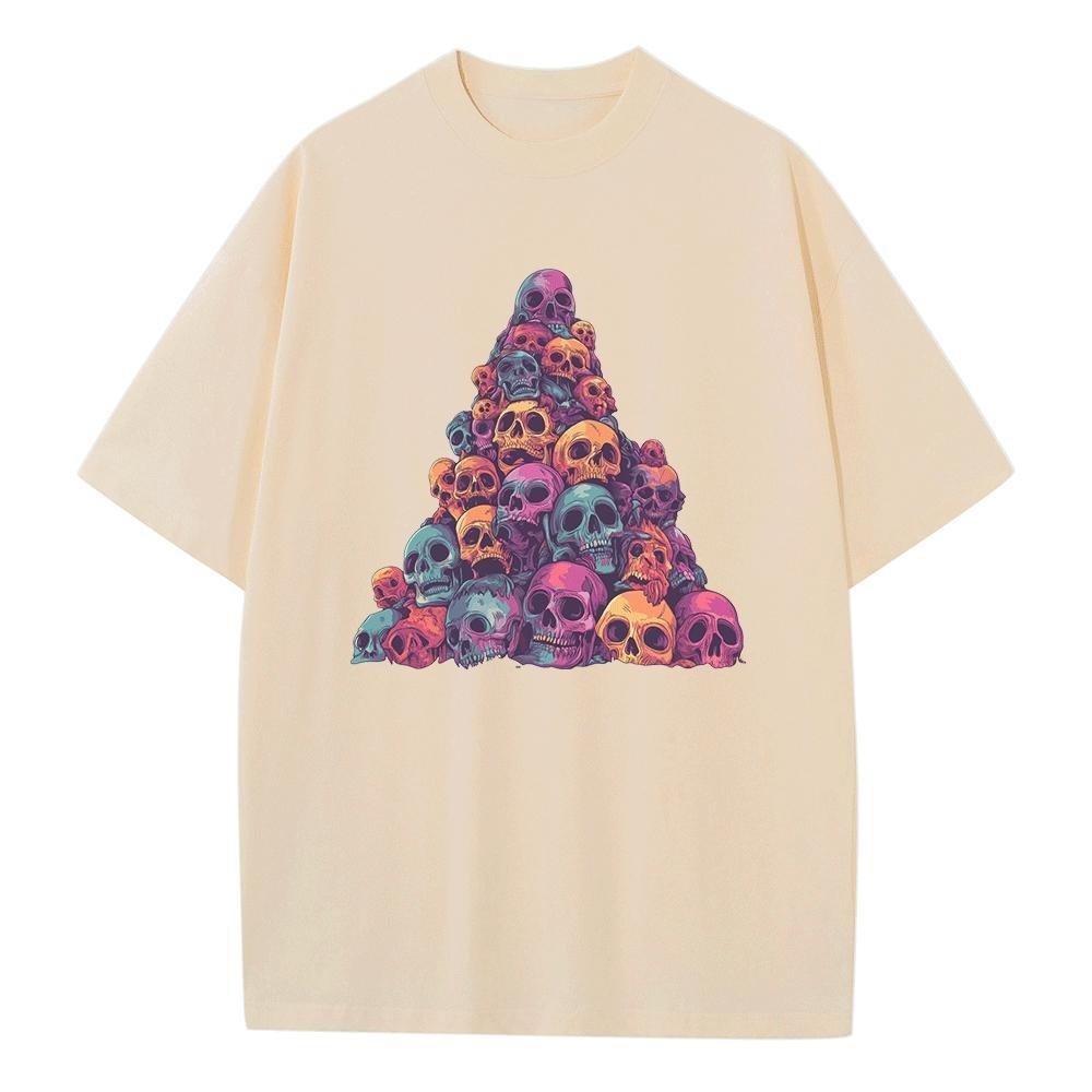 Spring and Summer Loose T-shirt Pure Cotton Unisex Top Skull Mountain Bright Color Graphic T-shirt Printed Men's Top