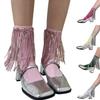 Womens Harajuku Sequins Tassels Decorative Trim Calf Sock 90s Solid Rib Middle Tube Sock Nightclub Party Stockings
