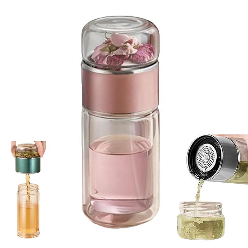 Bicchiere da Tè da 500 ml / 17 Oz Bottiglia con Infusore per Tè Vetro a Doppia Parete Tazza da Tè da Viaggio Colino per Tè in Foglie Libere Tazza da Tè Bicchiere in Vetro