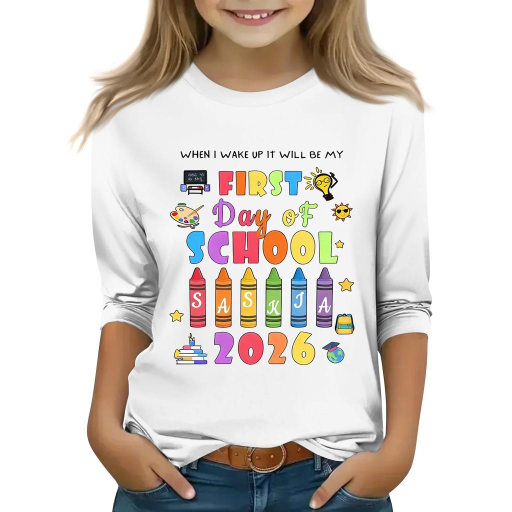 Kids Printed Three-Quarter Sleeve Round Neck Top for Back To School Casual Wear