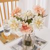 Artificial Flower Realistic Delicate Home Party Ornament Solid Color Fake Dahlias with Stem for Wedding Celebration
