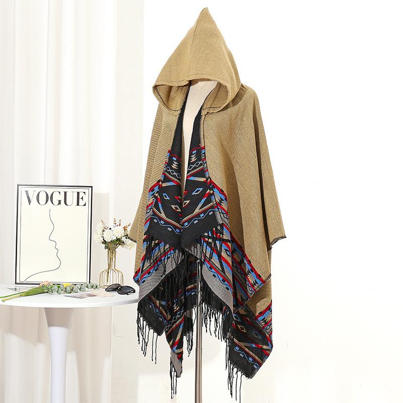 Shawl Poncho for Men&Women Cardigans Blanket Shawls with Tassels Oversized Shawl Wraps with Hood Open Front Poncho Cape Ponchos Hooded Wraps Cardigan
