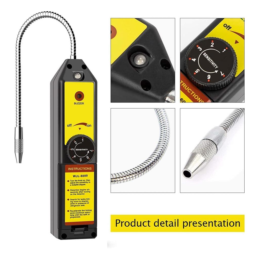 WJL-6000 Freon Leak Detector Halogen Leak Detector Refrigerant Gas HVAC Air Conditioner R22 R410A R134A R1234YF CFCs HCFCs HFCs