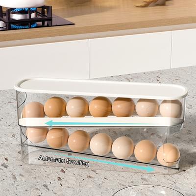 Eieraufbewahrungsbox Großes Fassungsvermögen Automatisches Rollen Kühlschrank Eierhalter Organizer Doppelschichtige Eierablage Schubladenbox Etui