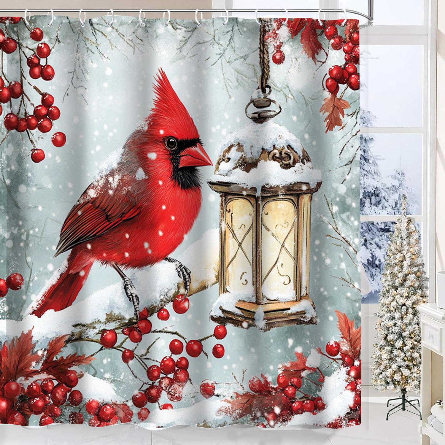 

Christmas Snowy Birds Print Bathing Curtain Bathroom Shower Curtain With 12 Hooks bathroom home decor and accessories 180x180cm curtain