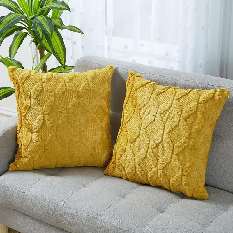 45x45cm Pillowcase Geometric Diamond Block Pattern Plush Cushion Cover Simple Home Sofa Cushion