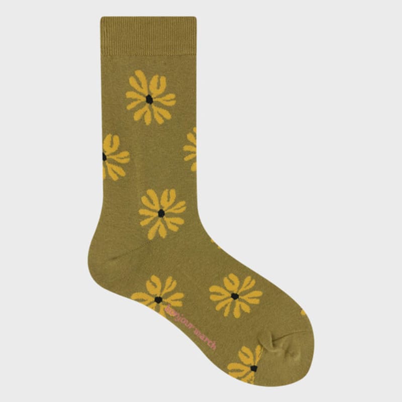 Bonjour March Olive Flower Socks