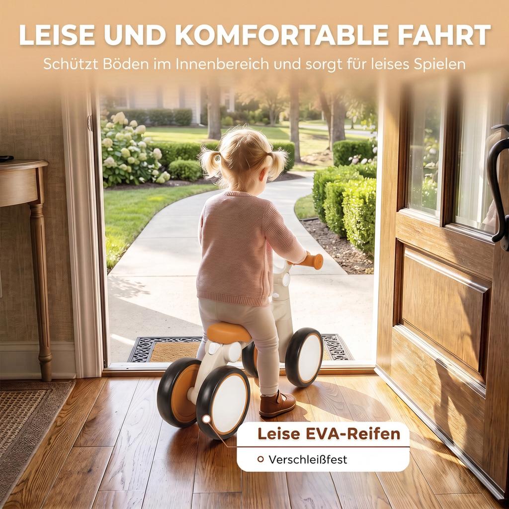 Balance Bike, Lightweight Baby Balance Bike with Foldable Design, Adjustable Seat, No Pedal for 1-2 Years, Cream White