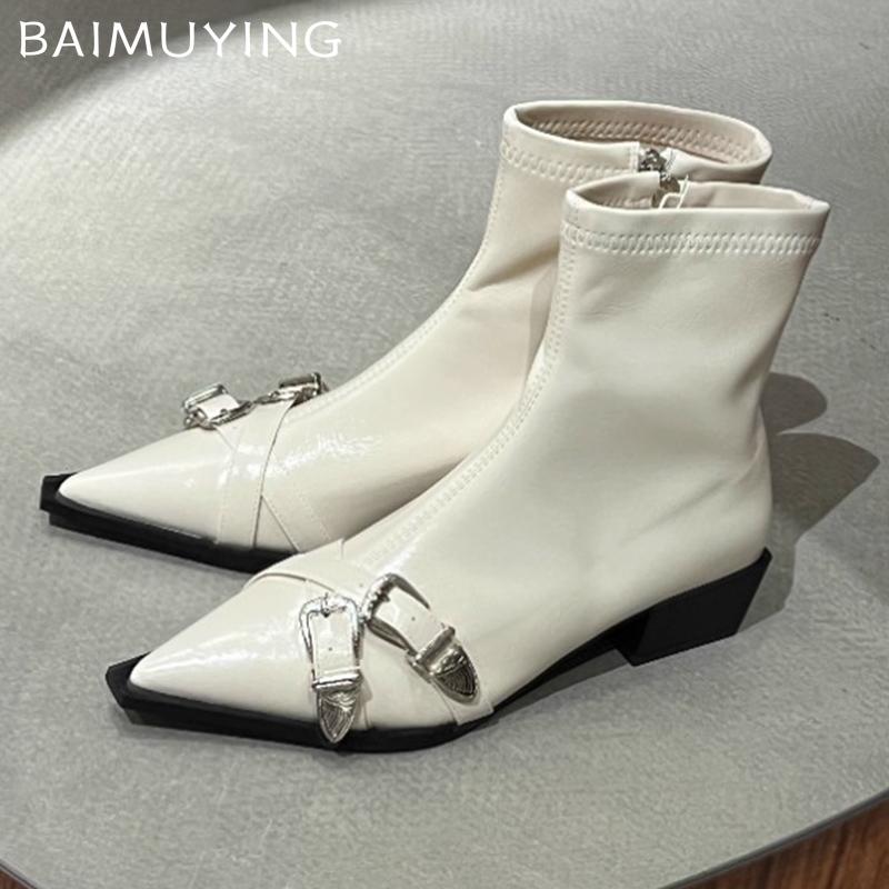 Масивні шкіряні жіночі черевики до щиколотки з гострим носком, сексуальні дизайнерські підбори середньої висоти, зимове взуття, тренд 2025, модні туфлі-човники, готичні ботильйони для жінок