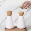 Manual Salt and Pepper Grinder Set Ceramic Grinder with Bamboo Stand Adjustable Coarse Salt and Pepper Mills Kitchen Gadgets